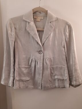 Michael Kors 100% Linen Silver Metallic Women's Blazer Jacket